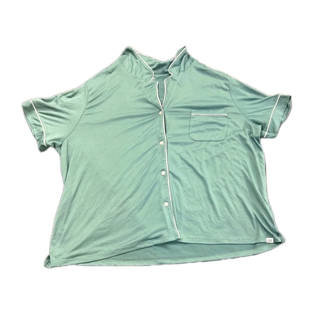 Gap Gapbody Original Pajama Top Womens XL Green Contrast‎ Piping Short Sleeve